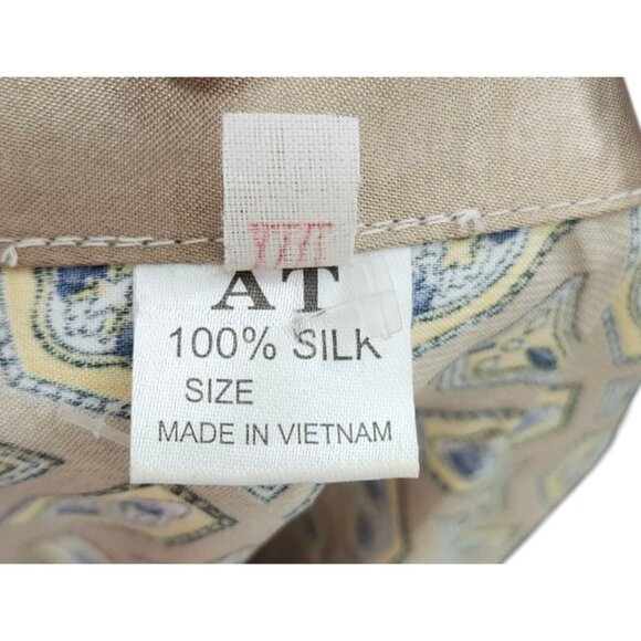 Luxury 100% Silk Pajama Set Women’s Beige Blue Geometric Print Button Top & Pant - Picture 9 of 10